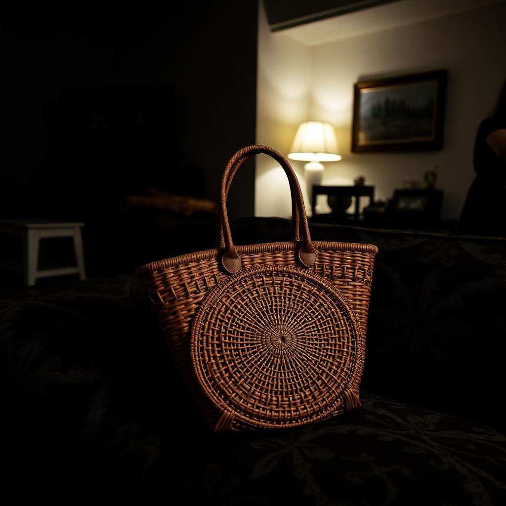 Original photo of a rattan handbag before processing